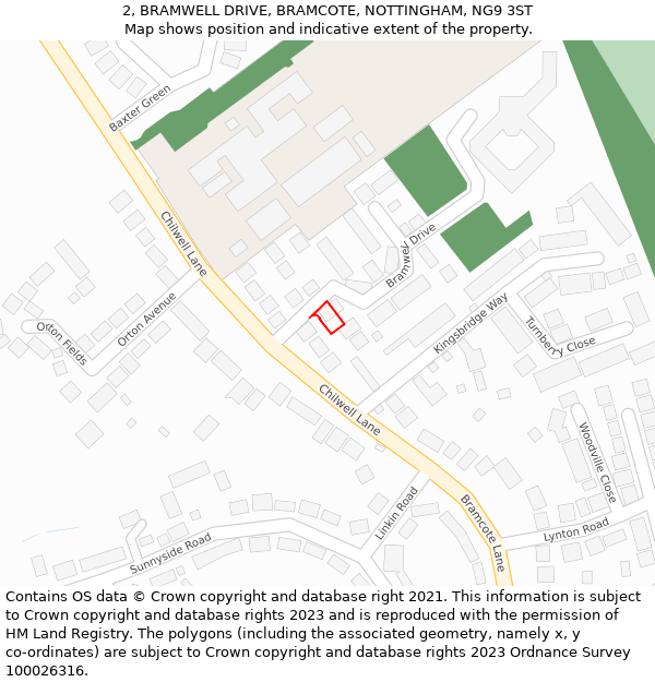 2, BRAMWELL DRIVE, BRAMCOTE, NOTTINGHAM, NG9 3ST: Location map and indicative extent of plot