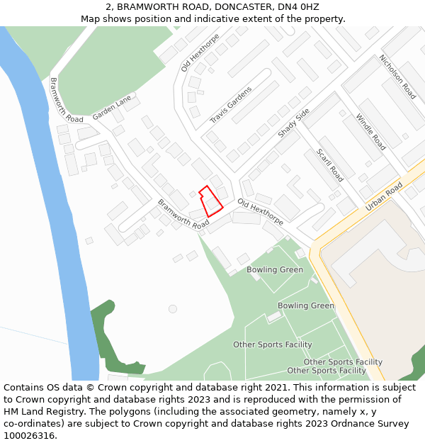 2, BRAMWORTH ROAD, DONCASTER, DN4 0HZ: Location map and indicative extent of plot