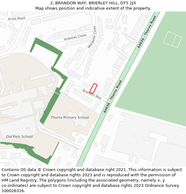 2, BRANDON WAY, BRIERLEY HILL, DY5 2JX: Location map and indicative extent of plot