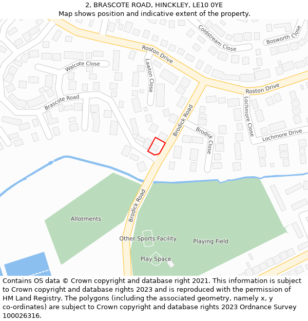 2, BRASCOTE ROAD, HINCKLEY, LE10 0YE: Location map and indicative extent of plot