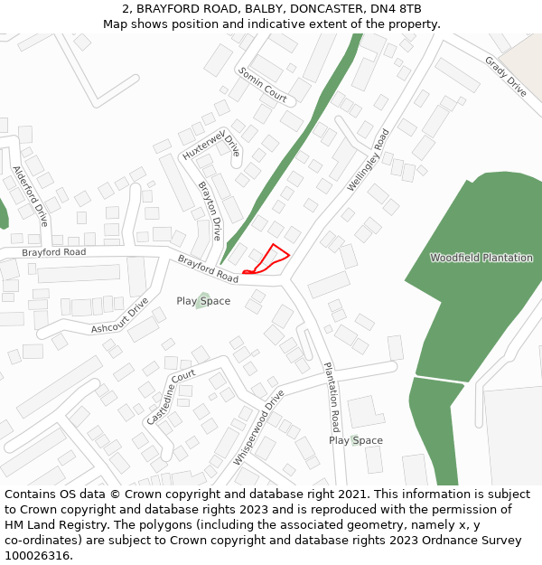 2, BRAYFORD ROAD, BALBY, DONCASTER, DN4 8TB: Location map and indicative extent of plot