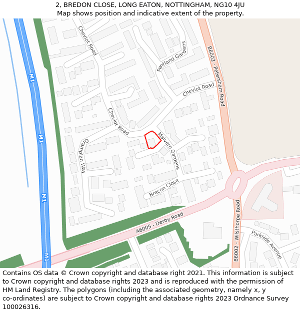 2, BREDON CLOSE, LONG EATON, NOTTINGHAM, NG10 4JU: Location map and indicative extent of plot