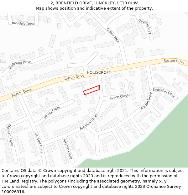 2, BRENFIELD DRIVE, HINCKLEY, LE10 0UW: Location map and indicative extent of plot