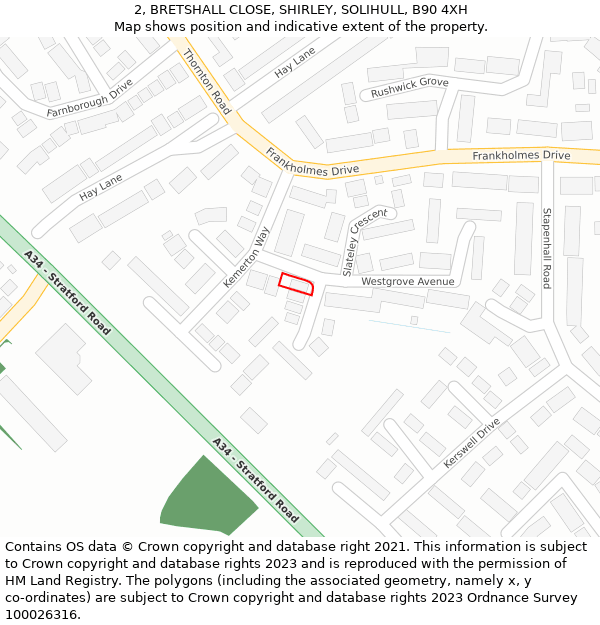 2, BRETSHALL CLOSE, SHIRLEY, SOLIHULL, B90 4XH: Location map and indicative extent of plot