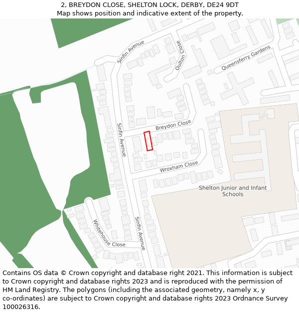 2, BREYDON CLOSE, SHELTON LOCK, DERBY, DE24 9DT: Location map and indicative extent of plot