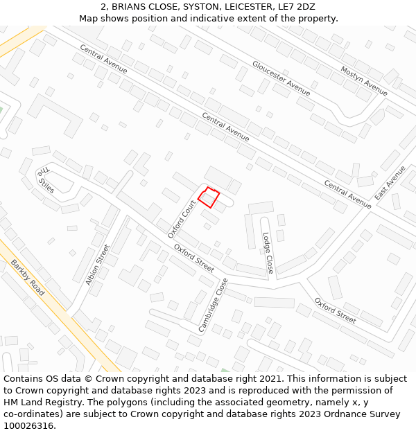 2, BRIANS CLOSE, SYSTON, LEICESTER, LE7 2DZ: Location map and indicative extent of plot