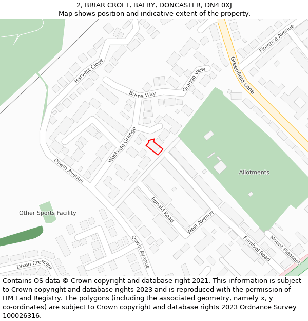 2, BRIAR CROFT, BALBY, DONCASTER, DN4 0XJ: Location map and indicative extent of plot