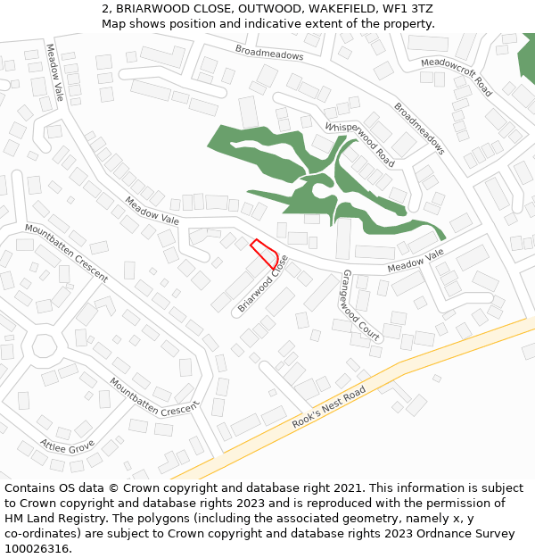 2, BRIARWOOD CLOSE, OUTWOOD, WAKEFIELD, WF1 3TZ: Location map and indicative extent of plot