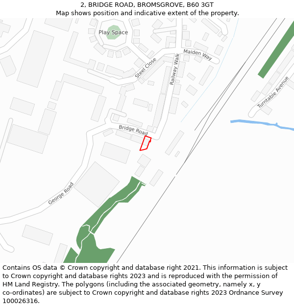 2, BRIDGE ROAD, BROMSGROVE, B60 3GT: Location map and indicative extent of plot