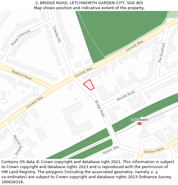 2, BRIDGE ROAD, LETCHWORTH GARDEN CITY, SG6 4ES: Location map and indicative extent of plot