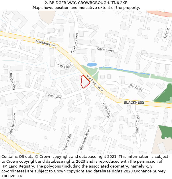 2, BRIDGER WAY, CROWBOROUGH, TN6 2XE: Location map and indicative extent of plot