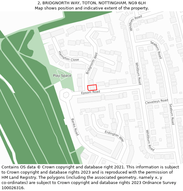 2, BRIDGNORTH WAY, TOTON, NOTTINGHAM, NG9 6LH: Location map and indicative extent of plot