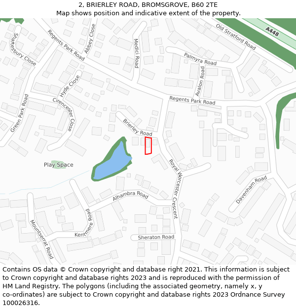 2, BRIERLEY ROAD, BROMSGROVE, B60 2TE: Location map and indicative extent of plot