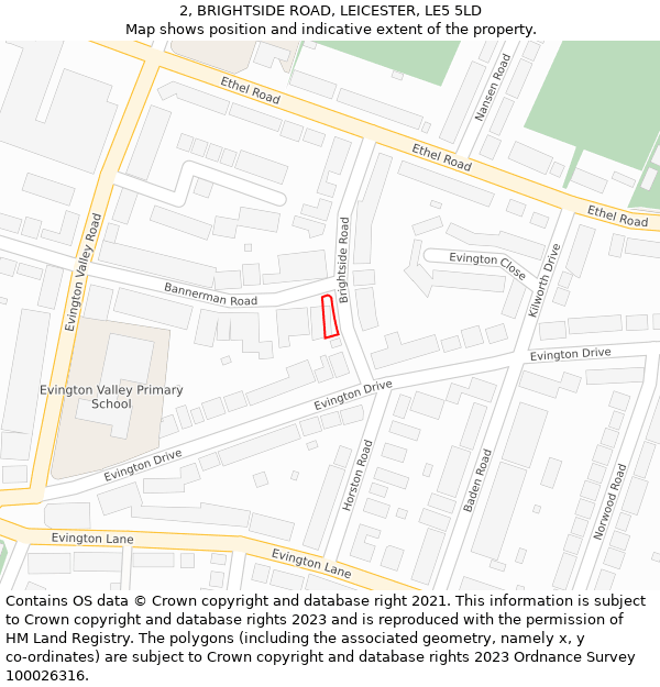 2, BRIGHTSIDE ROAD, LEICESTER, LE5 5LD: Location map and indicative extent of plot