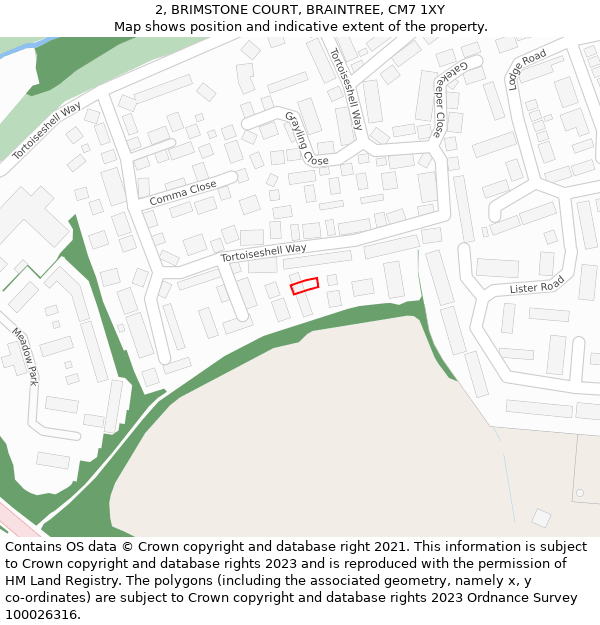 2, BRIMSTONE COURT, BRAINTREE, CM7 1XY: Location map and indicative extent of plot