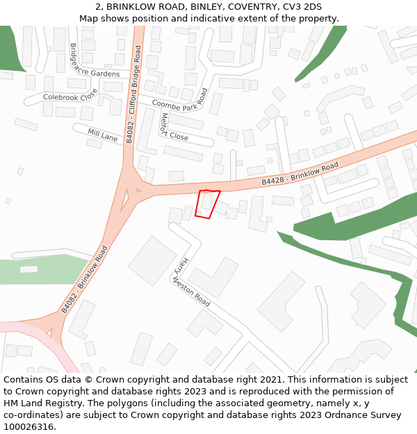 2, BRINKLOW ROAD, BINLEY, COVENTRY, CV3 2DS: Location map and indicative extent of plot