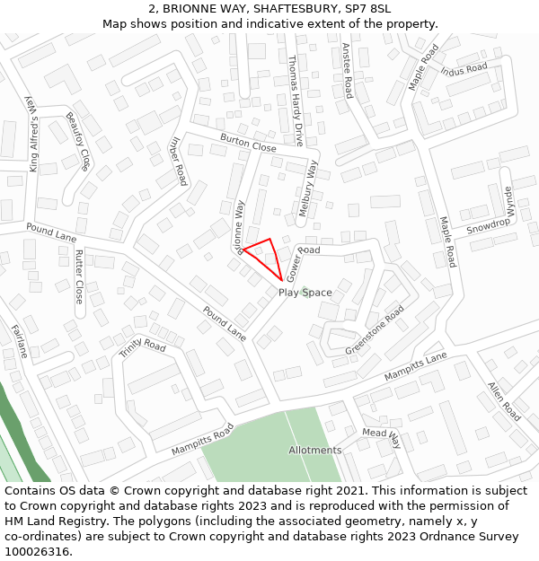 2, BRIONNE WAY, SHAFTESBURY, SP7 8SL: Location map and indicative extent of plot