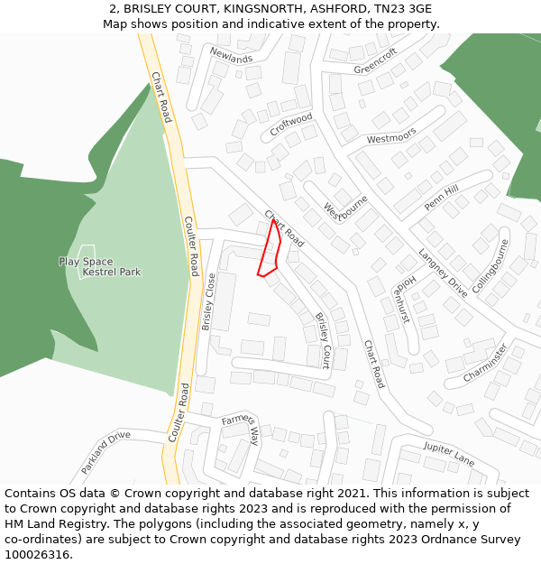 2, BRISLEY COURT, KINGSNORTH, ASHFORD, TN23 3GE: Location map and indicative extent of plot