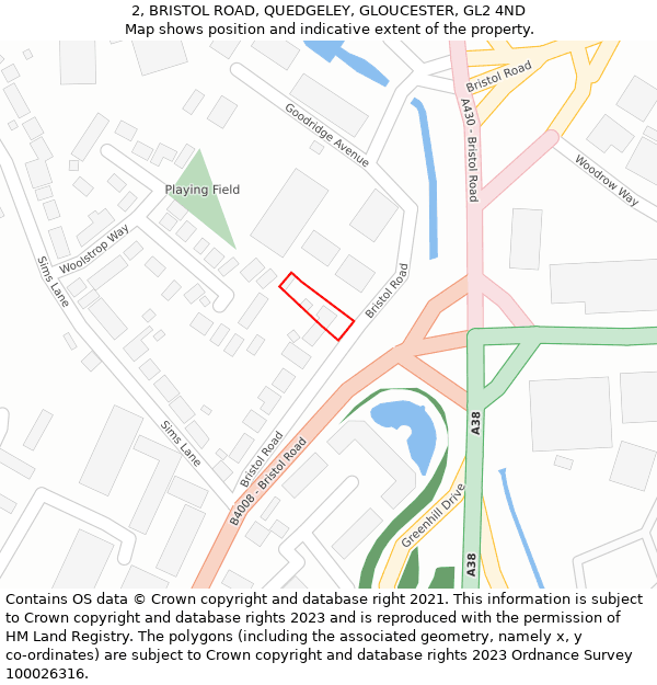 2, BRISTOL ROAD, QUEDGELEY, GLOUCESTER, GL2 4ND: Location map and indicative extent of plot