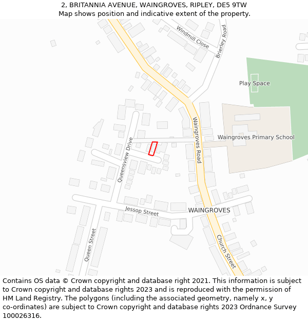 2, BRITANNIA AVENUE, WAINGROVES, RIPLEY, DE5 9TW: Location map and indicative extent of plot