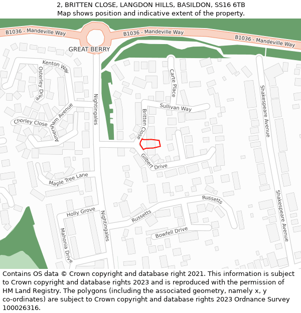 2, BRITTEN CLOSE, LANGDON HILLS, BASILDON, SS16 6TB: Location map and indicative extent of plot