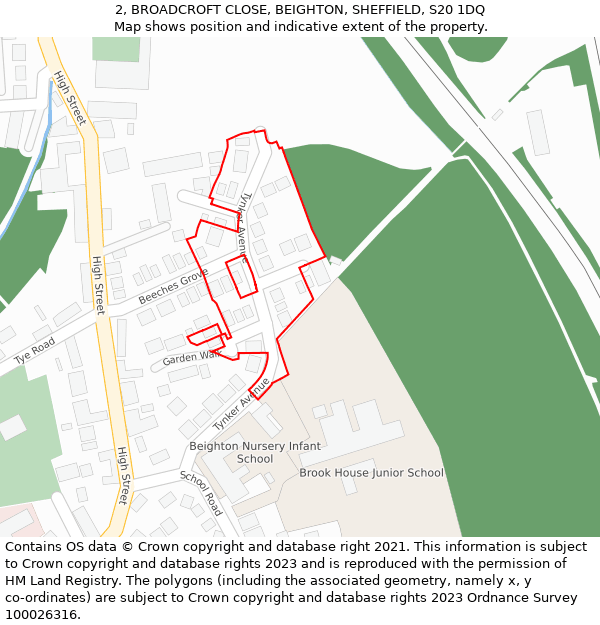 2, BROADCROFT CLOSE, BEIGHTON, SHEFFIELD, S20 1DQ: Location map and indicative extent of plot