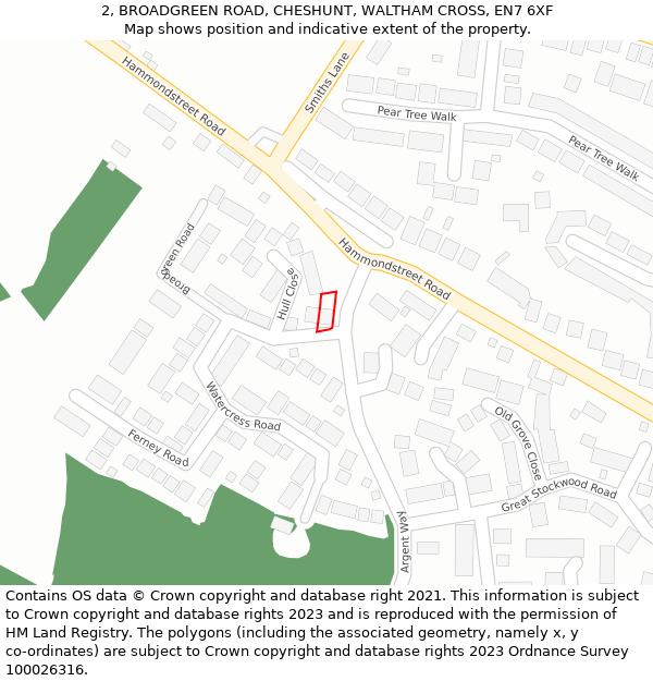 2, BROADGREEN ROAD, CHESHUNT, WALTHAM CROSS, EN7 6XF: Location map and indicative extent of plot