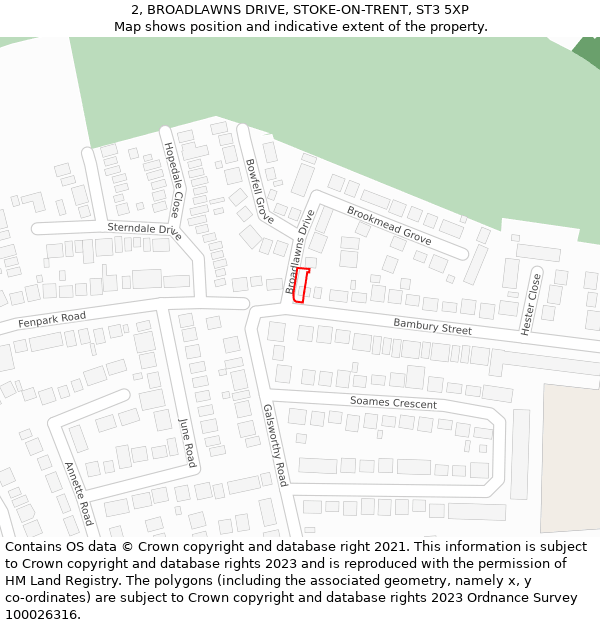 2, BROADLAWNS DRIVE, STOKE-ON-TRENT, ST3 5XP: Location map and indicative extent of plot