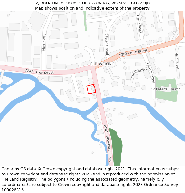 2, BROADMEAD ROAD, OLD WOKING, WOKING, GU22 9JR: Location map and indicative extent of plot