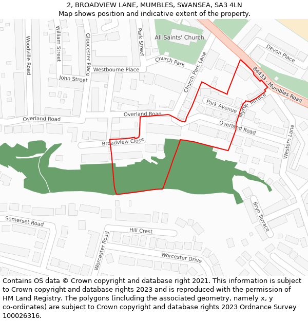 2, BROADVIEW LANE, MUMBLES, SWANSEA, SA3 4LN: Location map and indicative extent of plot