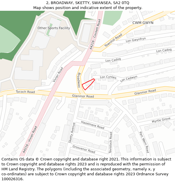 2, BROADWAY, SKETTY, SWANSEA, SA2 0TQ: Location map and indicative extent of plot