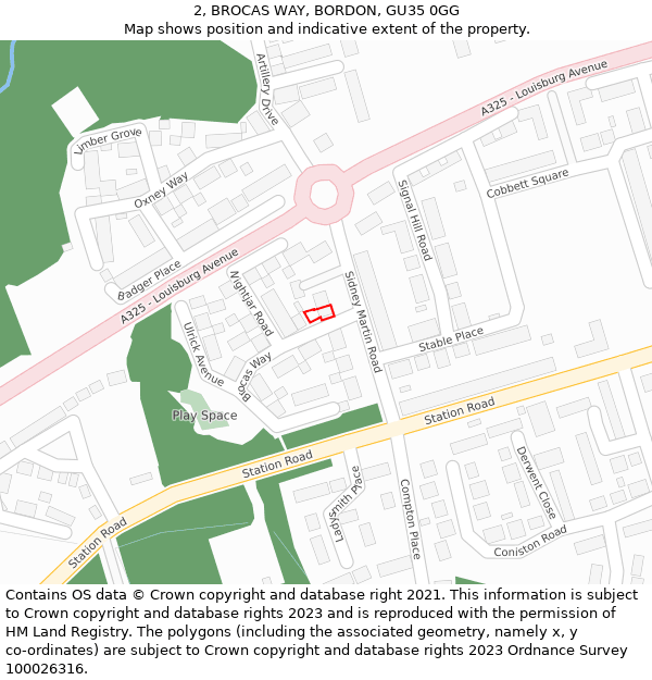 2, BROCAS WAY, BORDON, GU35 0GG: Location map and indicative extent of plot