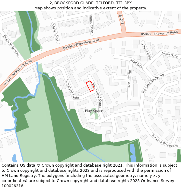 2, BROCKFORD GLADE, TELFORD, TF1 3PX: Location map and indicative extent of plot