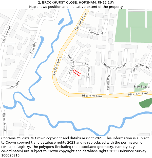 2, BROCKHURST CLOSE, HORSHAM, RH12 1UY: Location map and indicative extent of plot