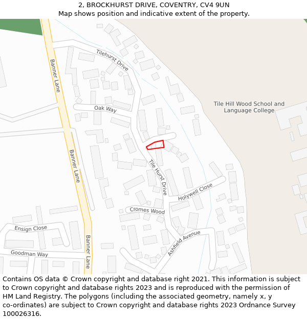 2, BROCKHURST DRIVE, COVENTRY, CV4 9UN: Location map and indicative extent of plot