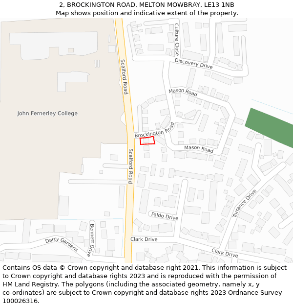 2, BROCKINGTON ROAD, MELTON MOWBRAY, LE13 1NB: Location map and indicative extent of plot