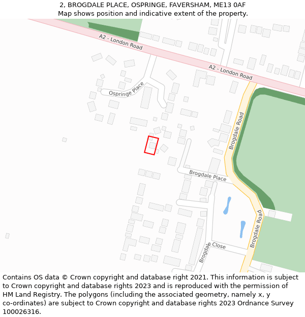 2, BROGDALE PLACE, OSPRINGE, FAVERSHAM, ME13 0AF: Location map and indicative extent of plot