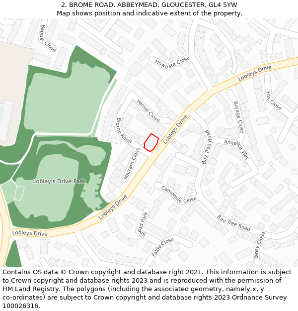2, BROME ROAD, ABBEYMEAD, GLOUCESTER, GL4 5YW: Location map and indicative extent of plot
