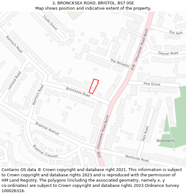 2, BRONCKSEA ROAD, BRISTOL, BS7 0SE: Location map and indicative extent of plot