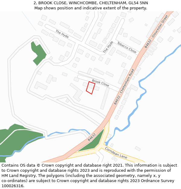 2, BROOK CLOSE, WINCHCOMBE, CHELTENHAM, GL54 5NN: Location map and indicative extent of plot