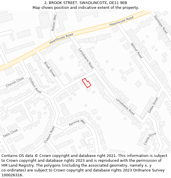 2, BROOK STREET, SWADLINCOTE, DE11 9EB: Location map and indicative extent of plot