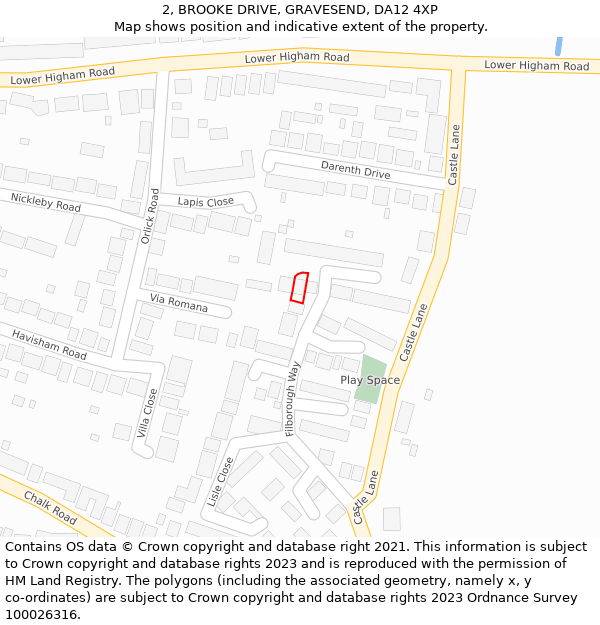 2, BROOKE DRIVE, GRAVESEND, DA12 4XP: Location map and indicative extent of plot
