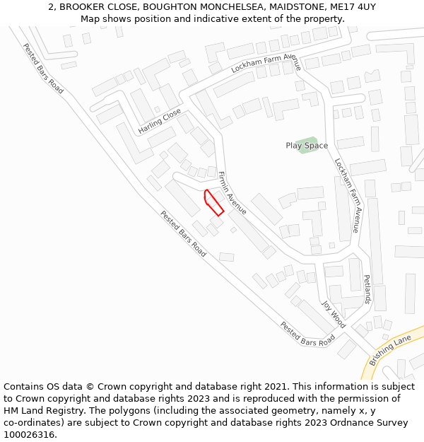 2, BROOKER CLOSE, BOUGHTON MONCHELSEA, MAIDSTONE, ME17 4UY: Location map and indicative extent of plot