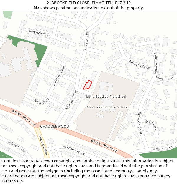 2, BROOKFIELD CLOSE, PLYMOUTH, PL7 2UP: Location map and indicative extent of plot