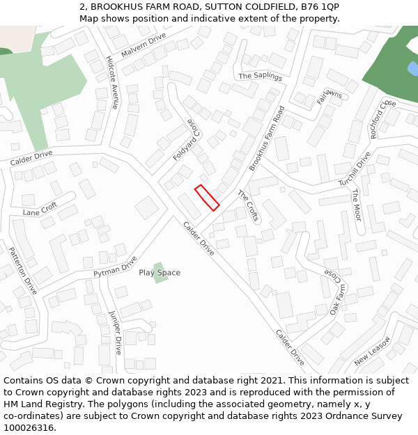 2, BROOKHUS FARM ROAD, SUTTON COLDFIELD, B76 1QP: Location map and indicative extent of plot