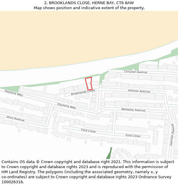 2, BROOKLANDS CLOSE, HERNE BAY, CT6 8AW: Location map and indicative extent of plot