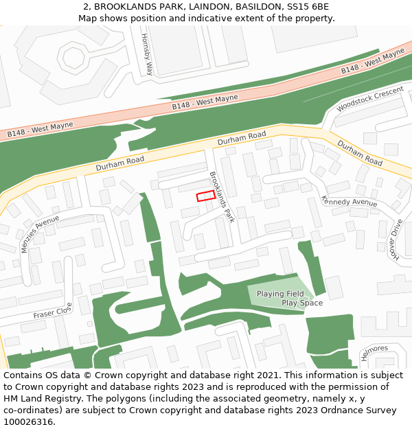 2, BROOKLANDS PARK, LAINDON, BASILDON, SS15 6BE: Location map and indicative extent of plot