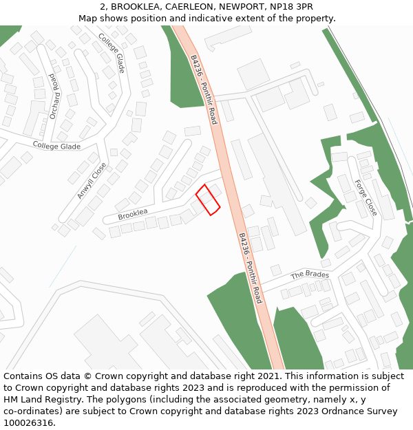 2, BROOKLEA, CAERLEON, NEWPORT, NP18 3PR: Location map and indicative extent of plot