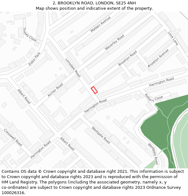 2, BROOKLYN ROAD, LONDON, SE25 4NH: Location map and indicative extent of plot