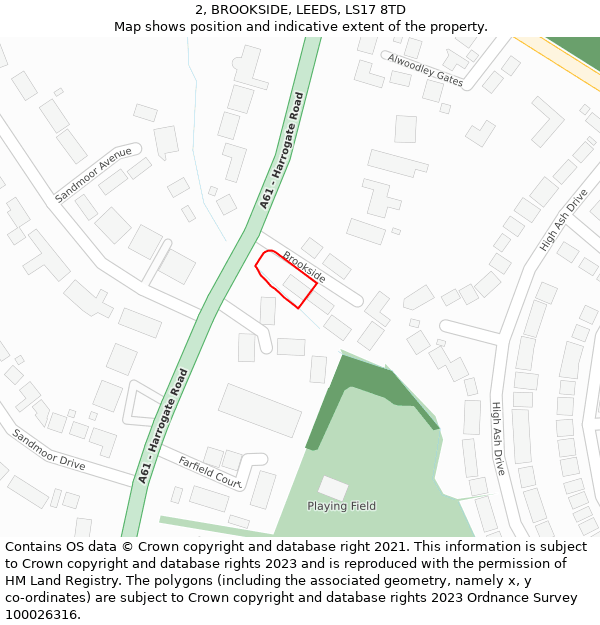 2, BROOKSIDE, LEEDS, LS17 8TD: Location map and indicative extent of plot